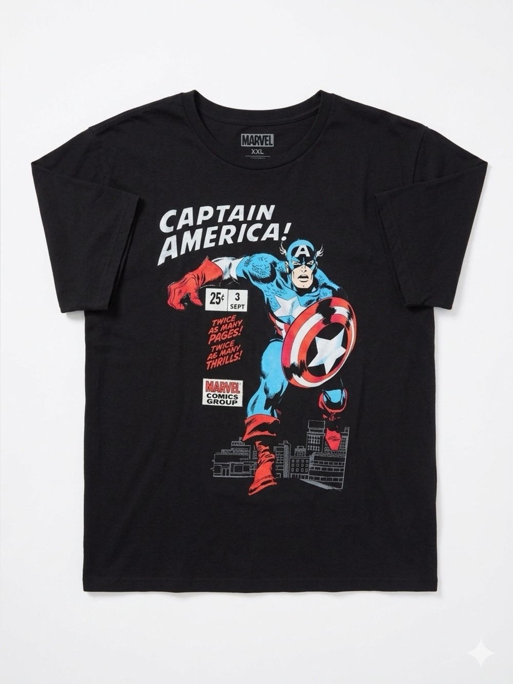 Marvel Captain America Vintage Comic Cover Graphic Tee Black XXL